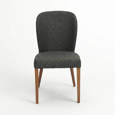 Silla moderna de madera gris tapizada, silla individual de diseñador con respaldo.