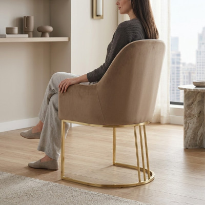 Silla de acero inoxidable dorado moderna, tapizada, de diseñador, de una sola plaza, 1x con respaldo.