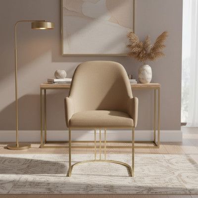 Silla de acero inoxidable dorado moderna, tapizada, de diseñador, de una sola plaza, 1x con respaldo.