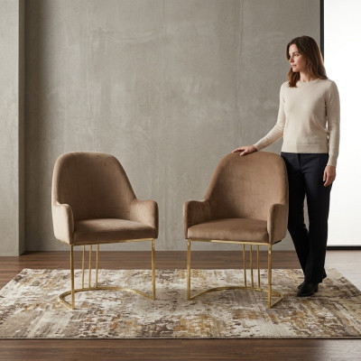 Silla Dorada Diseño Comedor Textil Sillas Muebles Lujo Sillón Nuevo