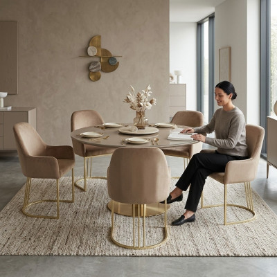 Grupo Set 6x Sillas Sillón Diseño Tela Tapizado Sillas Comedor Textil