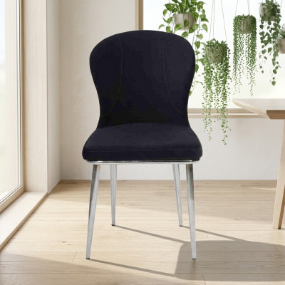 Silla de acero inoxidable negro, muebles de cocina de diseño de lujo, sillas tapizadas con respaldo.