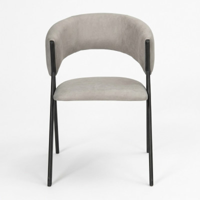 Silla de comedor de color gris claro, asiento acolchado del diseñador, armazón de metal, de una plaza.