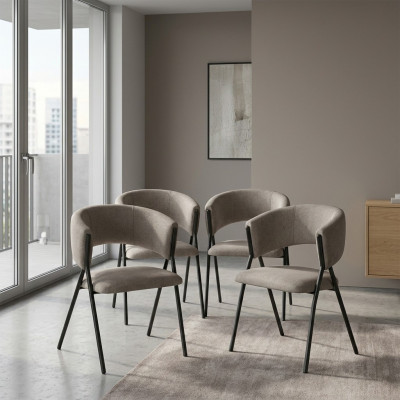 Conjunto de grupo textil para comedor con 4 sillas de diseño tapizadas en tela.
