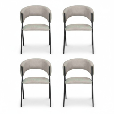 Conjunto de grupo textil para comedor con 4 sillas de diseño tapizadas en tela.