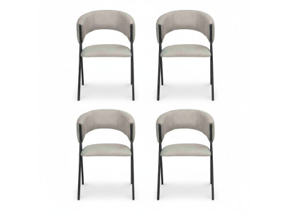 Conjunto de grupo textil para comedor con 4 sillas de diseño tapizadas en tela.