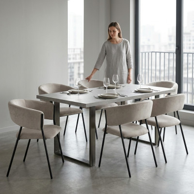 Comedor gris Grupo set de tela 4 sillas de silla Diseño de tela Tapizado Sillas