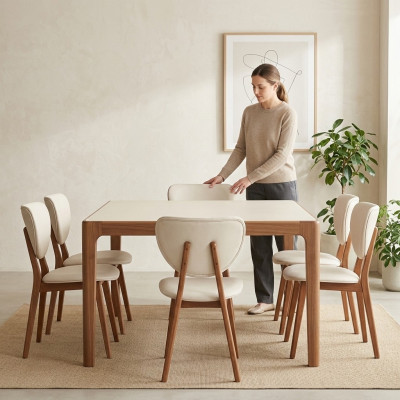 Moderno conjunto de 6 sillas blancas de madera, silla individual sin reposabrazos, nuevo.