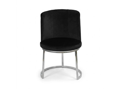 Silla de diseñador negra con pies de acero inoxidable. Silla moderna para comedor, nueva.