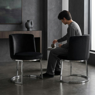 Sillas de comedor modernas de diseñador negro con patas de acero inoxidable 2x