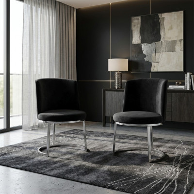 Sillas de comedor modernas de diseñador negro con patas de acero inoxidable 2x