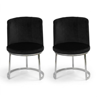 Sillas de comedor modernas de diseñador negro con patas de acero inoxidable 2x