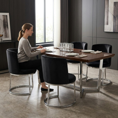 Silla de diseñador negra 4x con patas de acero inoxidable Sillas de comedor modernas