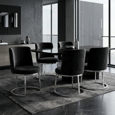 Silla de diseñador negra 4x con patas de acero inoxidable Sillas de comedor modernas