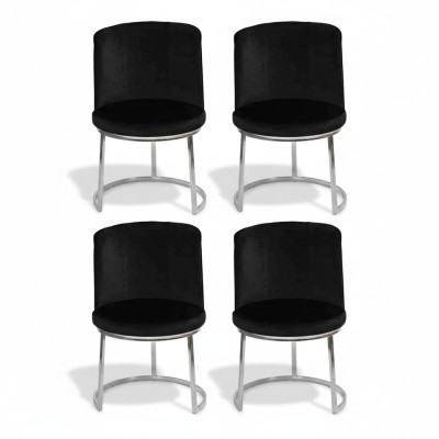 Silla de diseñador negra 4x con patas de acero inoxidable Sillas de comedor modernas