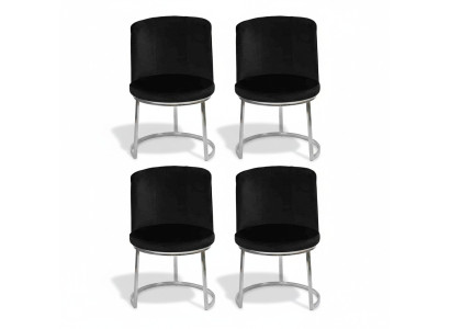 Silla de diseñador negra 4x con patas de acero inoxidable Sillas de comedor modernas