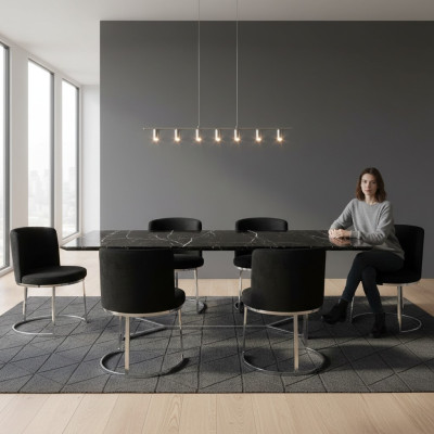 Sillas de comedor modernas negras de diseñador con patas de acero inoxidable, set de 6.