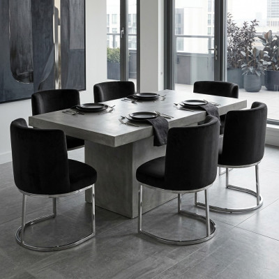 Sillas de comedor modernas negras de diseñador con patas de acero inoxidable, set de 6.