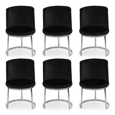 Sillas de comedor modernas negras de diseñador con patas de acero inoxidable, set de 6.