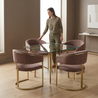 Diseño de sillón de salón completo moderno, nuevo conjunto de 4 sillas con tapizado de silla.