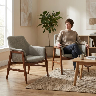Silla de comedor 2x Sillas Silla de cocina Sillón de respaldo de madera Tela Moderna Gris Silla