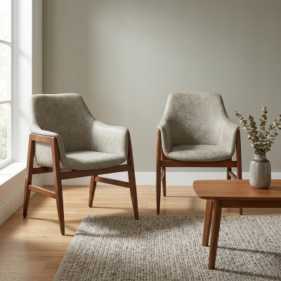 Silla de comedor 2x Sillas Silla de cocina Sillón de respaldo de madera Tela Moderna Gris Silla