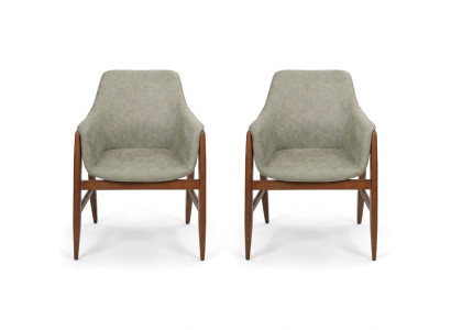 Silla de comedor 2x Sillas Silla de cocina Sillón de respaldo de madera Tela Moderna Gris Silla