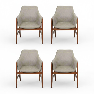 Silla de comedor 4x Sillas Silla de cocina Silla tapizada de madera moderna gris
