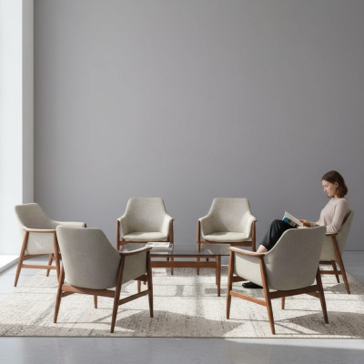 Silla gris moderna de comedor, 6 sillas sillas de cocina con respaldo de tela de madera.