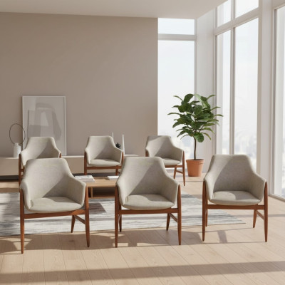 Silla gris moderna de comedor, 6 sillas sillas de cocina con respaldo de tela de madera.