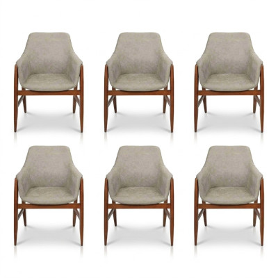 Silla gris moderna de comedor, 6 sillas sillas de cocina con respaldo de tela de madera.