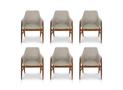 Silla gris moderna de comedor, 6 sillas sillas de cocina con respaldo de tela de madera.
