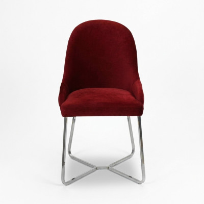 Silla de comedor roja, silla de cocina de diseñador, lujoso sillón de acero inoxidable.