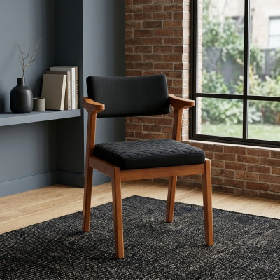 Sillón marrón-negro de una plaza con reposabrazos, sillas de comedor de diseñador nuevas.