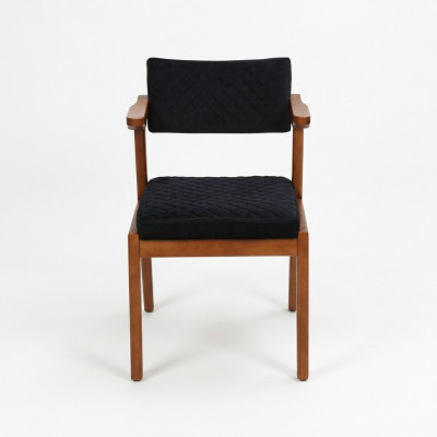 Sillón marrón-negro de una plaza con reposabrazos, sillas de comedor de diseñador nuevas.