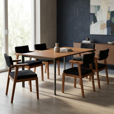 Silla de comedor de lujo moderna de madera 6 sillas negras de diseño de muebles