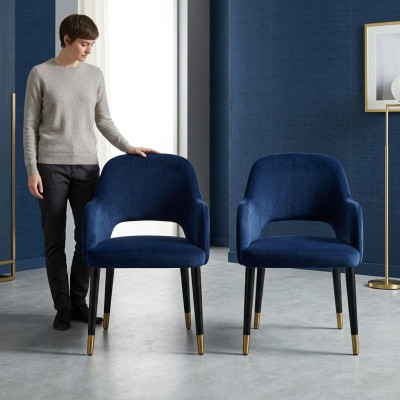 Exclusivas 2 sillas modernas azules de cocina, diseño de muebles con armazón de madera.