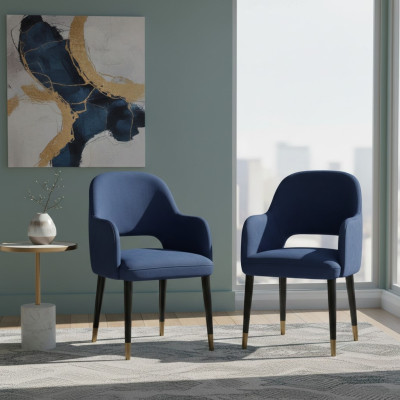 Exclusivas 2 sillas modernas azules de cocina, diseño de muebles con armazón de madera.