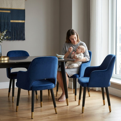 Lujo 6 sillas Muebles de cocina azul Diseñador moderno Silla de comedor Muebles de madera.