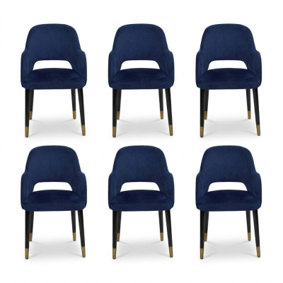 Lujo 6 sillas Muebles de cocina azul Diseñador moderno Silla de comedor Muebles de madera.