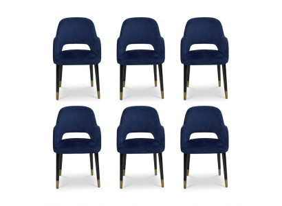 Lujo 6 sillas Muebles de cocina azul Diseñador moderno Silla de comedor Muebles de madera.