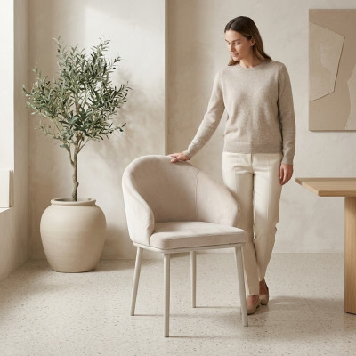 Silla de comedor blanca Diseñador Silla tapizada Textil Sillas de cocina modernas