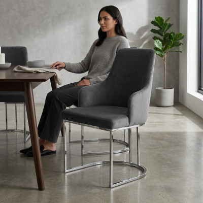 Silla acolchada de metal gris lujosa para el comedor sillas de cocina muebles