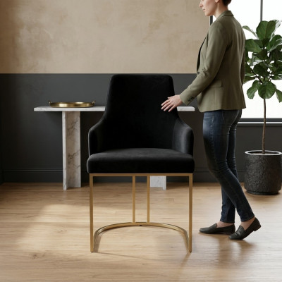 Moderna silla textil negra de comedor de metal para una persona, mueble de diseño.