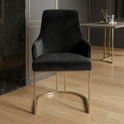 Moderna silla textil negra de comedor de metal para una persona, mueble de diseño.