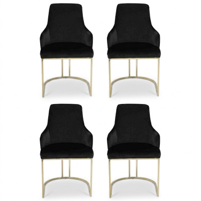 Diseñador 4 sillas de metal negro de lujo de acero inoxidable.