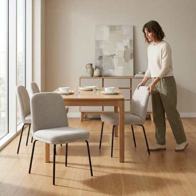 Grupo de sillas de 4 piezas, juego de sillas con tapizado textil, asiento acolchado, acero inoxidable, nuevo para comedor.
