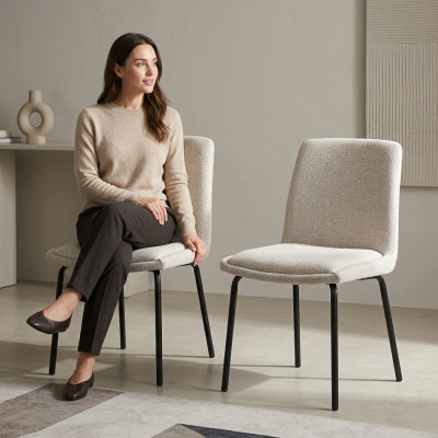 Sillas tapizadas blancas, diseño de 2 sillas de comedor, sillas de cocina modernas
