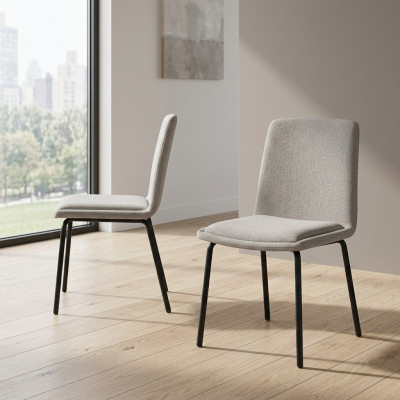 Conjunto de metal con respaldo acolchado blanco, sillas de comedor de tela, juego de 6 sillas.