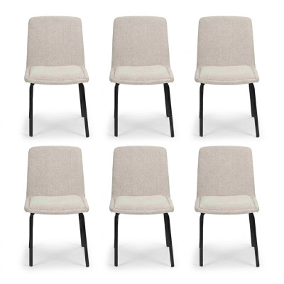 Conjunto de metal con respaldo acolchado blanco, sillas de comedor de tela, juego de 6 sillas.